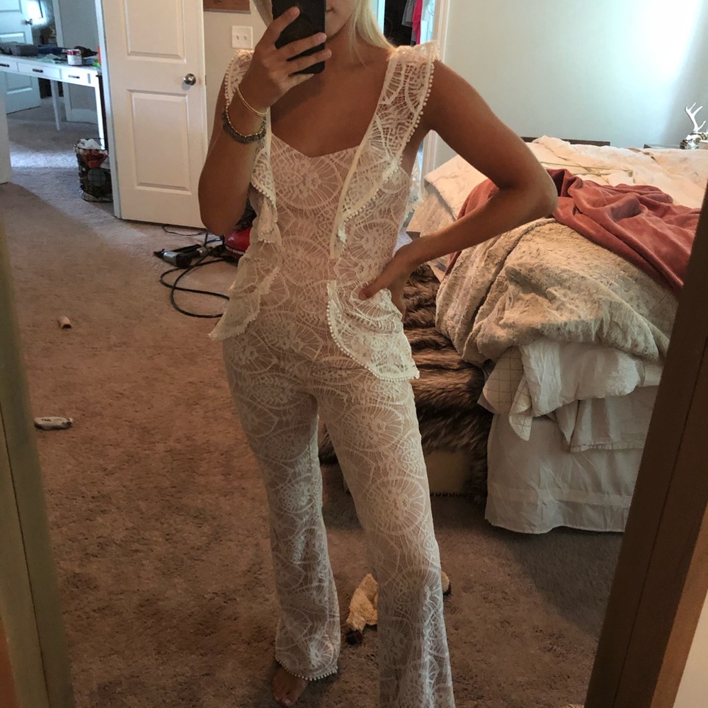 NWT Vici White Lace Jumpsuit